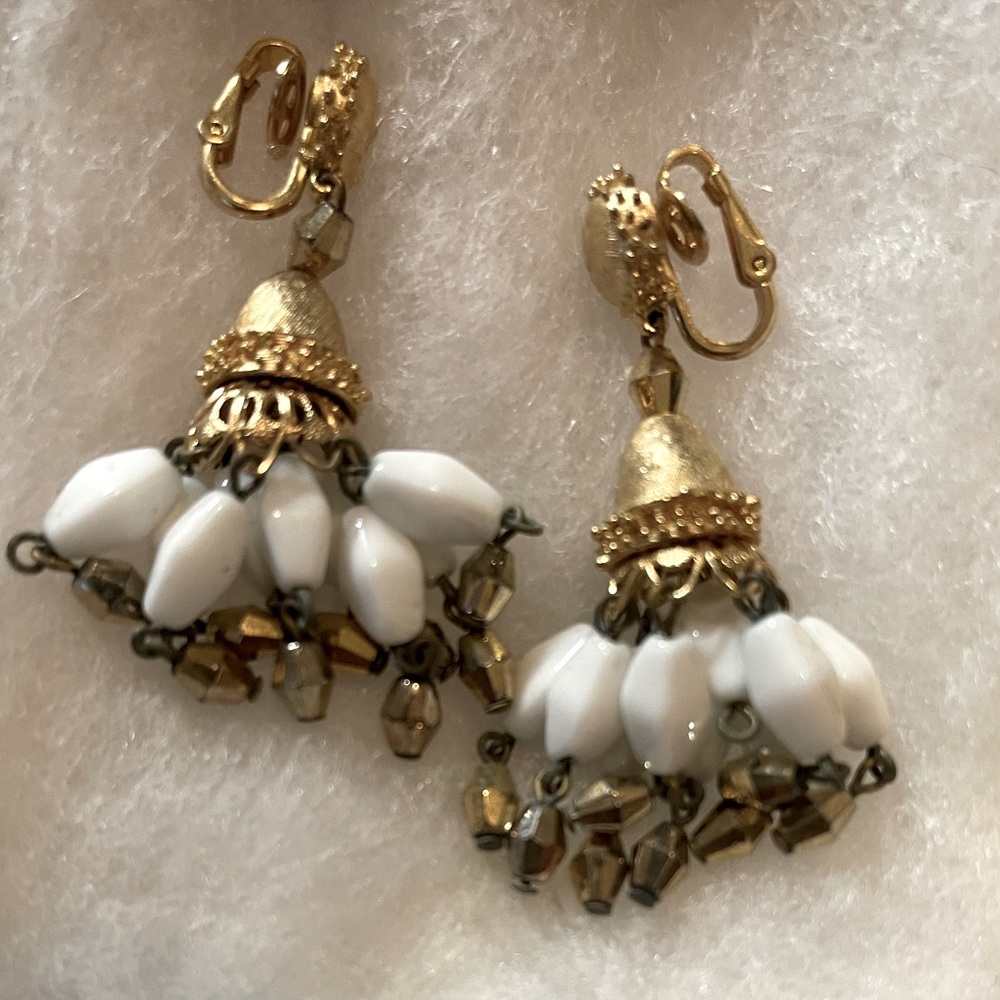Vintage Trifari White Bead Earrings Lot